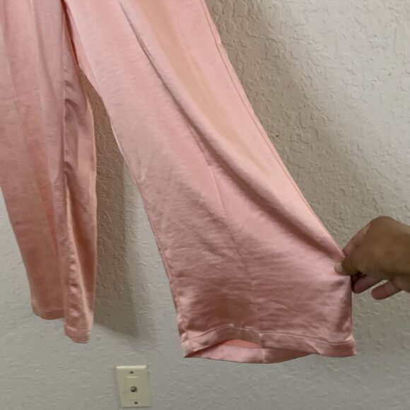 Lulus Turn the Spotlight On Jumpsuit M Satin Pastel Blush Wide Leg Crop Coquette - Picture 5 of 11